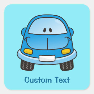 Blue cartoon car square sticker