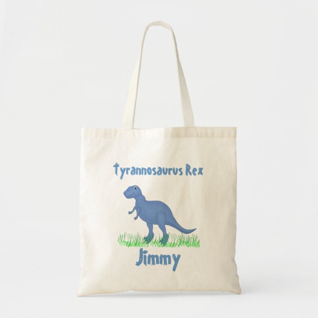 Blue Cartoon Dinosaur Tote Bag (Front)