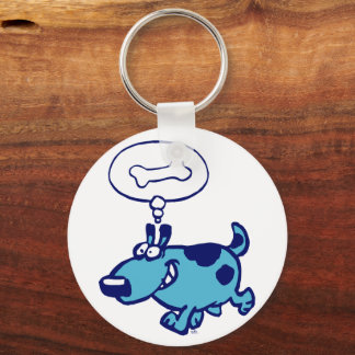 Blue Cartoon Dog thinking of bone Keychain