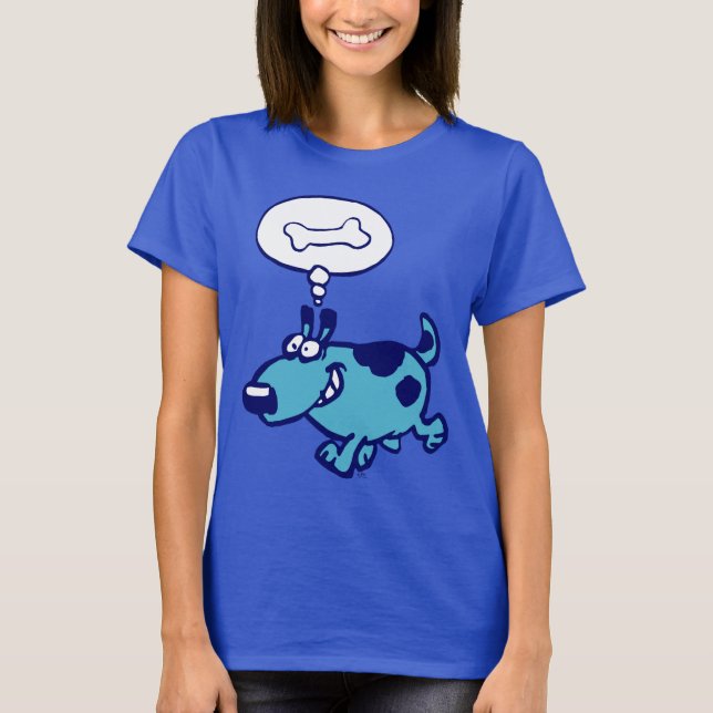 Blue Cartoon Dog thinking of bone Women T-shirt (Front)