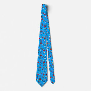 Blue Cartoon Face Pattern Tie