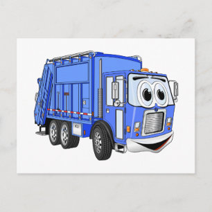 Blue Cartoon Garbage Truck Cartoon Postcard