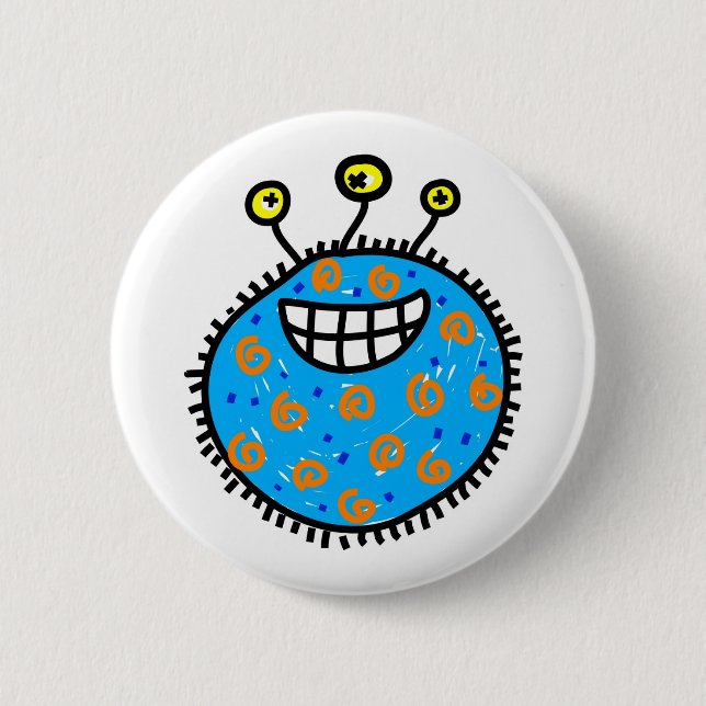 Blue Cartoon Germ 6 Cm Round Badge (Front)