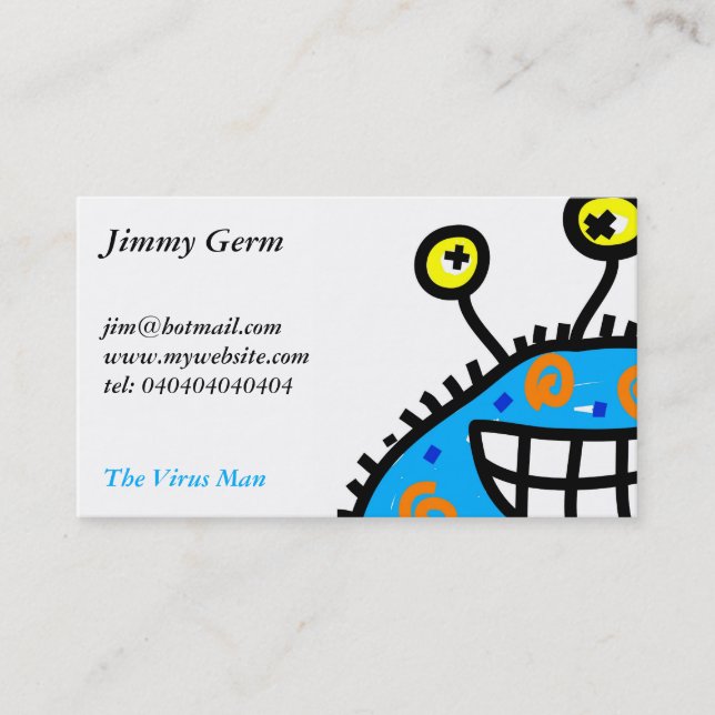 Blue Cartoon Germ Business Card (Front)