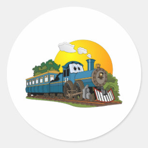 Blue Cartoon Passenger Steam Engine Classic Round Sticker