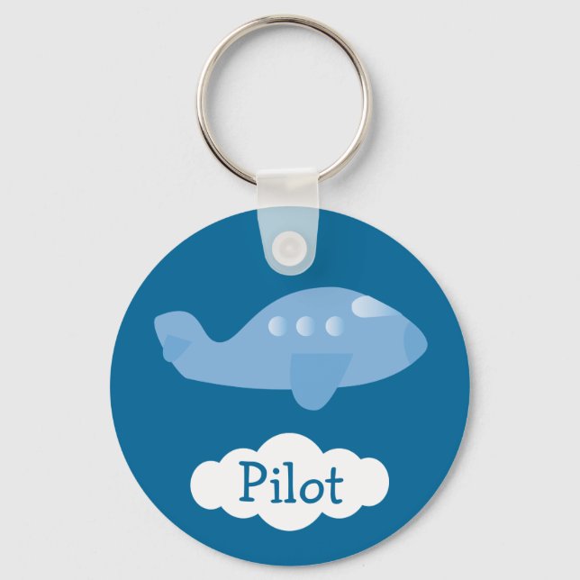Blue Cartoon Plane Customisable Pilot Key Ring (Front)