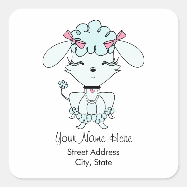 Blue Cartoon Poodle Address Sticker (Front)