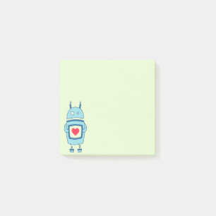 Blue Cartoon Robot With Heart Post-it Notes