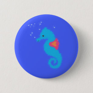 Blue Cartoon Seahorse 6 Cm Round Badge
