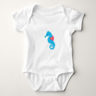 Blue Cartoon Seahorse Baby Bodysuit