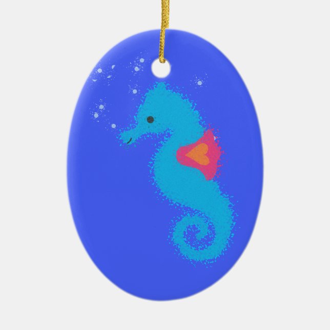 Blue Cartoon Seahorse Ceramic Tree Decoration (Front)
