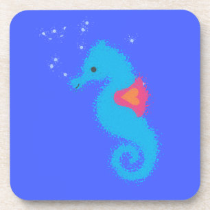 Blue Cartoon Seahorse Coaster