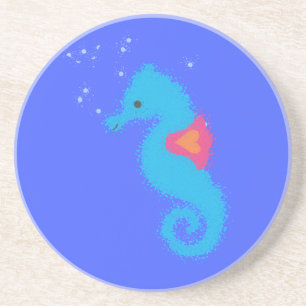Blue Cartoon Seahorse Coaster