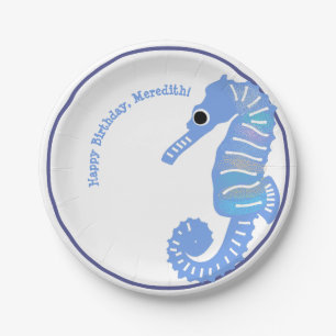 Blue Cartoon Seahorse Cute Party Paper Plate