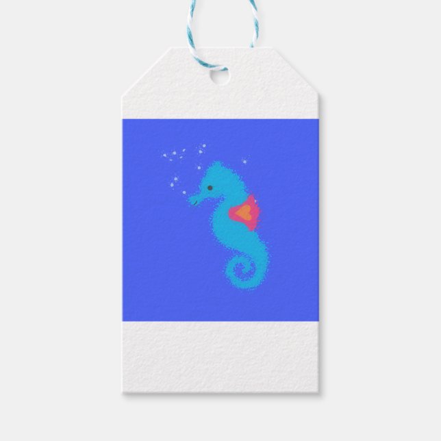 Blue Cartoon Seahorse Gift Tags (Front)