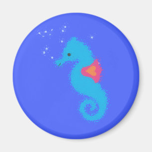 Blue Cartoon Seahorse Magnet