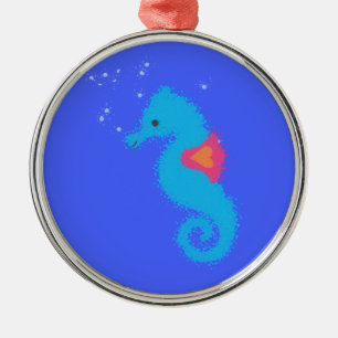 Blue Cartoon Seahorse Metal Tree Decoration
