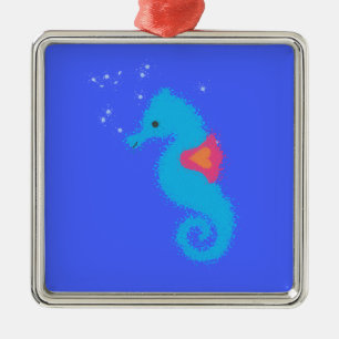 Blue Cartoon Seahorse Metal Tree Decoration