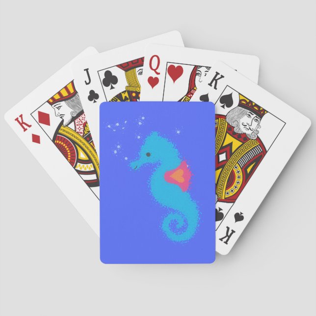 Blue Cartoon Seahorse Playing Cards (Back)