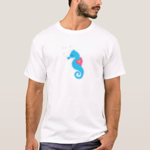 Blue Cartoon Seahorse T-Shirt