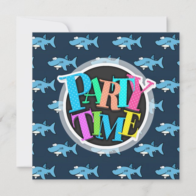 Blue Cartoon Shark Pattern Invitation (Front)