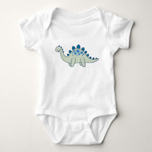 Blue Cartoon Stegosaurus Dinosaur One-Piece Baby Bodysuit