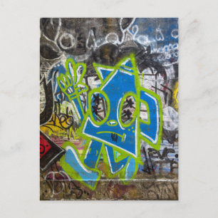 Blue Cartoon Street Art Graffiti Postcard