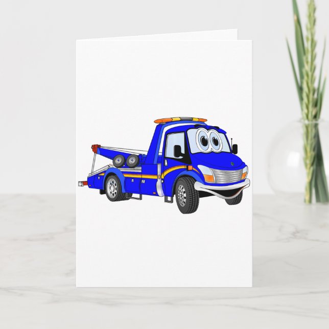 Blue Cartoon Tow Truck Card (Front)