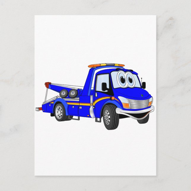 Blue Cartoon Tow Truck Postcard (Front)