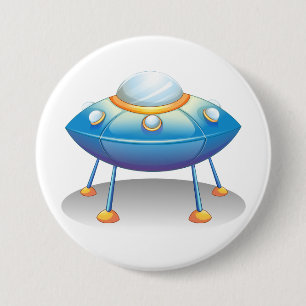 Blue Cartoon UFO Spaceship Fun Sci-Fi 7.5 Cm Round Badge