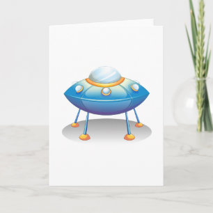 Blue Cartoon UFO Spaceship Fun Sci-Fi Card