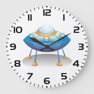 Blue Cartoon UFO Spaceship Fun Sci-Fi Large Clock