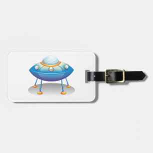 Blue Cartoon UFO Spaceship Fun Sci-Fi Luggage Tag