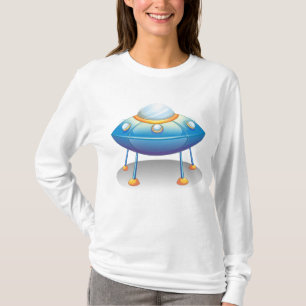 Blue Cartoon UFO Spaceship Fun Sci-Fi T-Shirt