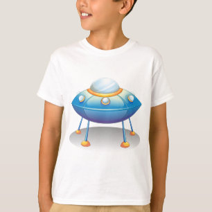 Blue Cartoon UFO Spaceship Fun Sci-Fi T-Shirt