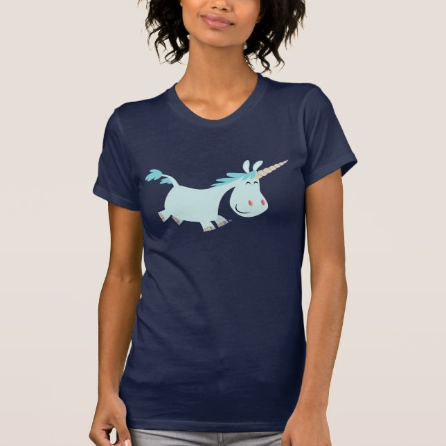 Blue Cartoon Unicorn  Lady T-shirt (Front)