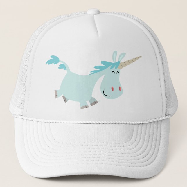 Blue Cartoon Unicorn  trucker cap (Front)