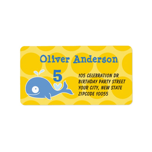 Blue Cartoon Whale Kid's Birthday Address Labels (Front)