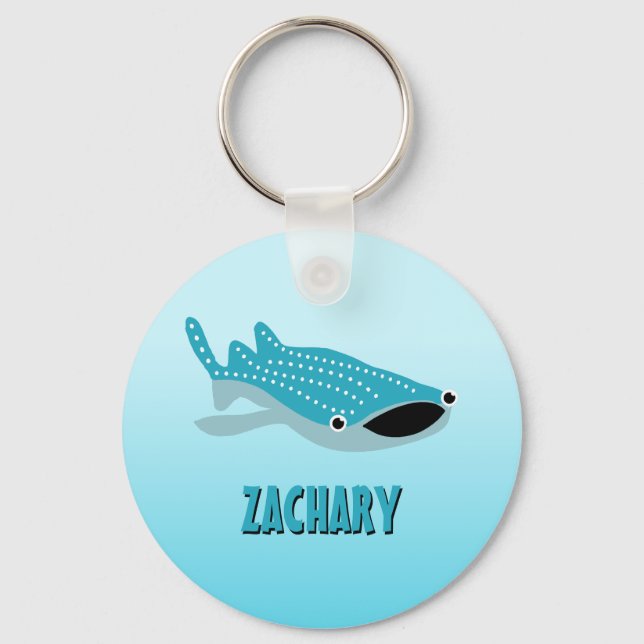 Blue Cartoon Whale Shark Personalized Key Ring (Front)