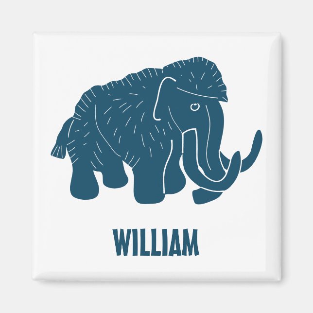 Blue Cartoon Woolly Mammoth Personalised Magnet (Front)