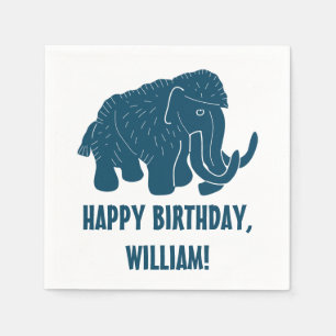 Blue Cartoon Woolly Mammoth Personalised Napkin