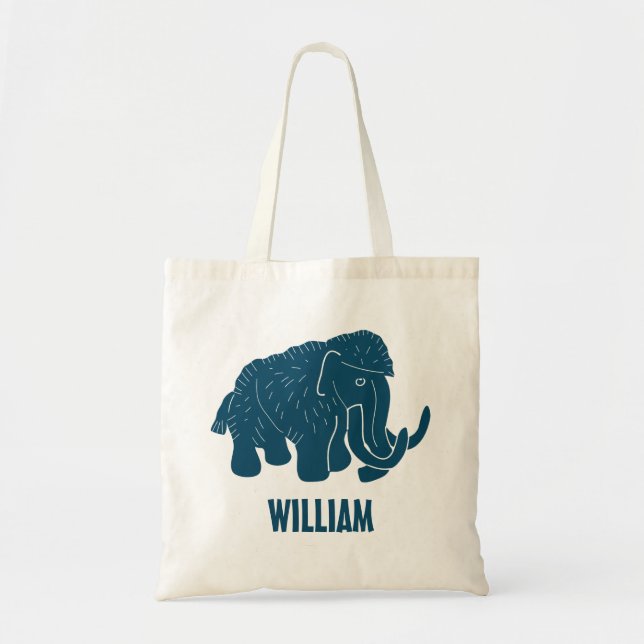 Blue Cartoon Woolly Mammoth Personalised Tote Bag (Front)
