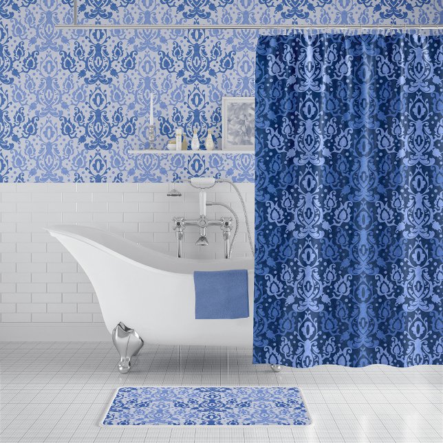 Blue Casbah Moroccan Damask Shower Curtain (Creator Uploaded)