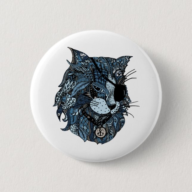 blue cat (3) 6 cm round badge (Front)