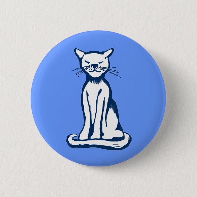 Blue cat 6 cm round badge (Front)