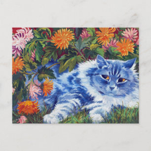 Blue Cat Amongst the Chrysanthemums, Louis Wain Postcard