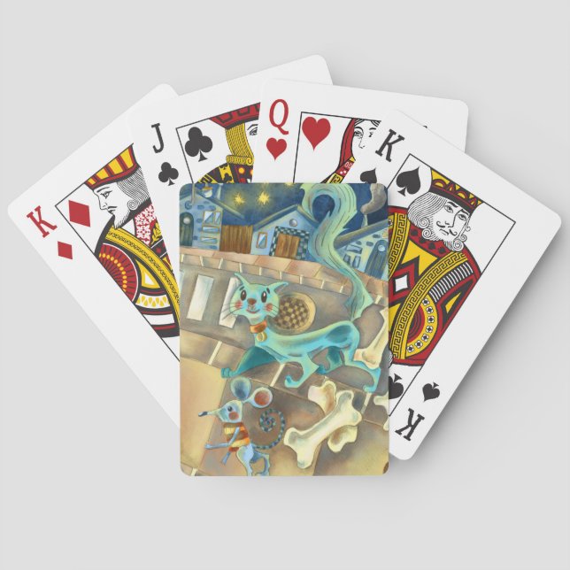 Blue Cat and Blue Mouse Playing Cards (Back)