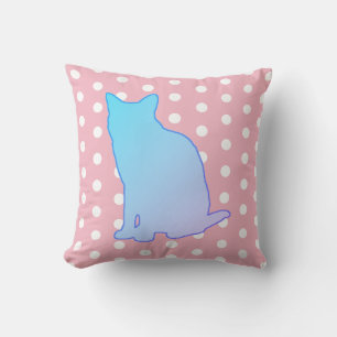 Blue Cat and White Polka Dots Cushion