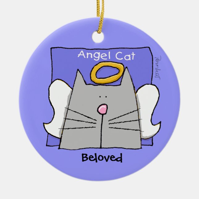 Blue Cat Angel Personalise Ceramic Tree Decoration (Front)