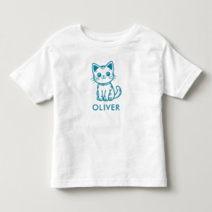 Blue cat birthday party with custom colours kitten toddler T-Shirt